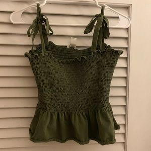 Olive Peplum smocked tank top